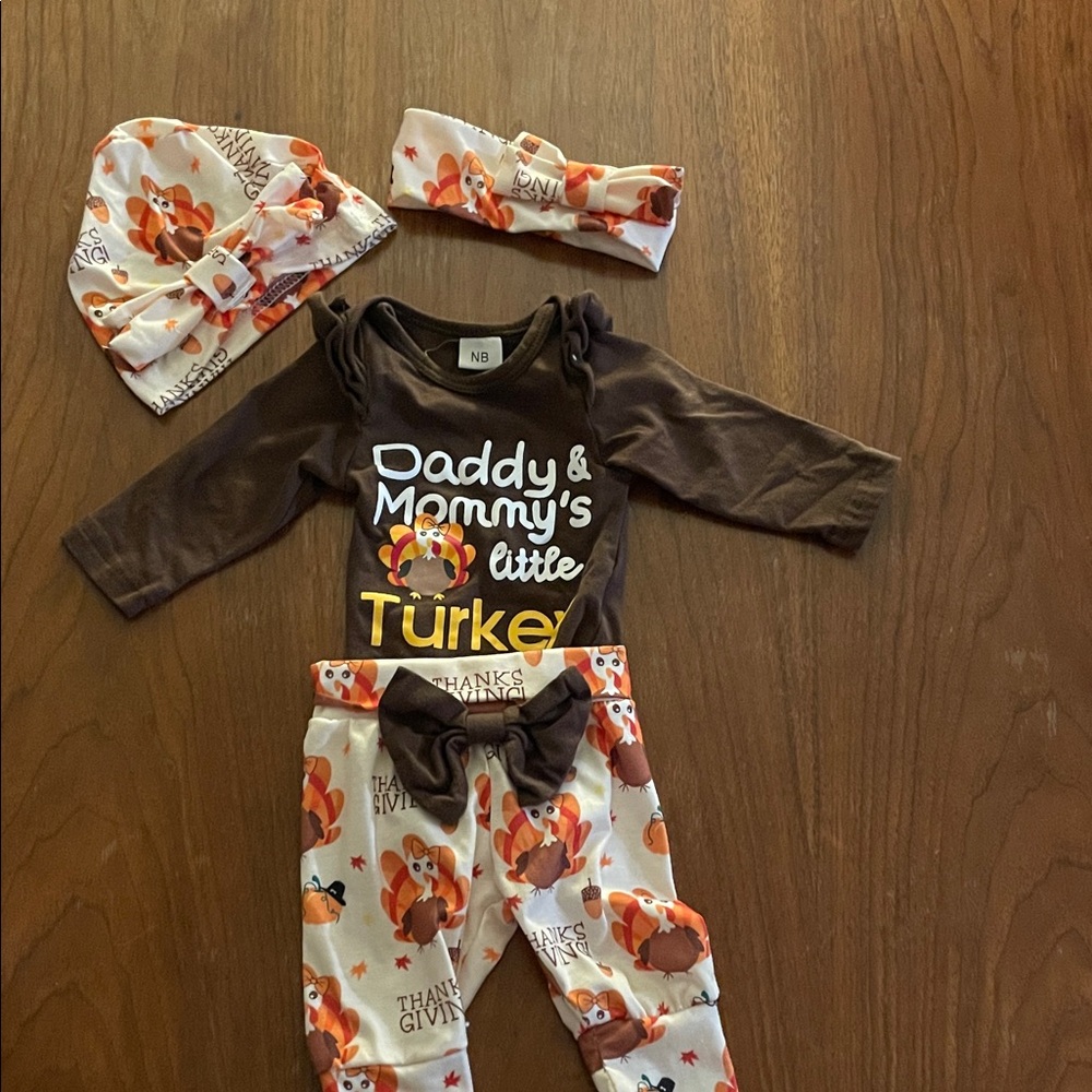 Thanksgiving Baby Outfit - Brown & Orange Turkey Set
